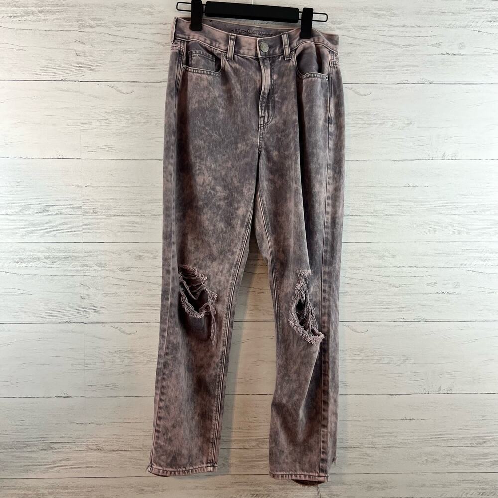American Eagle Pink Gray Acid Wash Mom Jeans Size 4